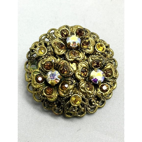 Vintage Made In Germany Rhinestone Flower Brooch Pin
